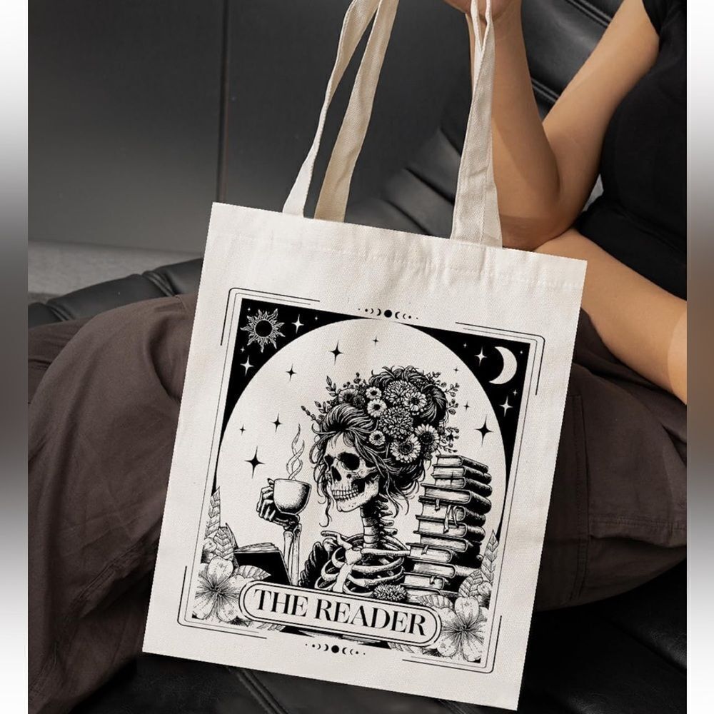 The Reader Skeleton Art Tote Bag